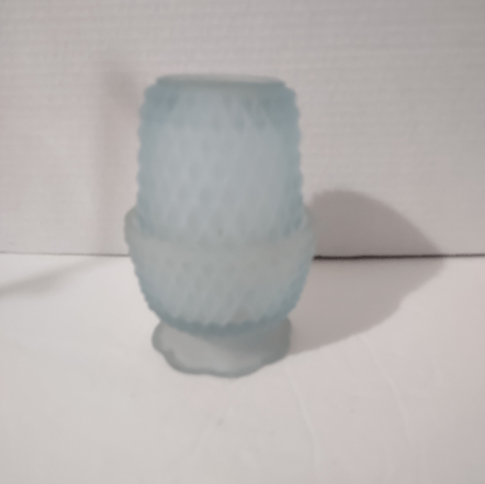 Vintage Indiana Glass Blue Satin Frosted Diamond Point Footed Fairy Lamp
